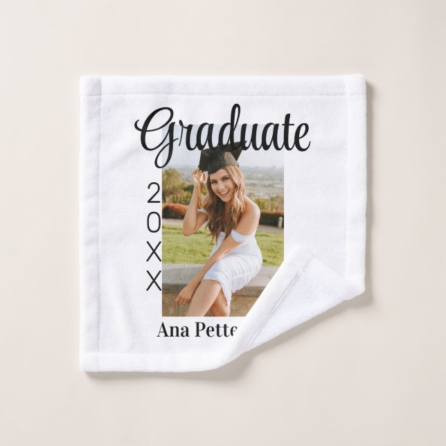 Graduate photo modern classic add year name rustic wash cloth (Wash Cloth)
