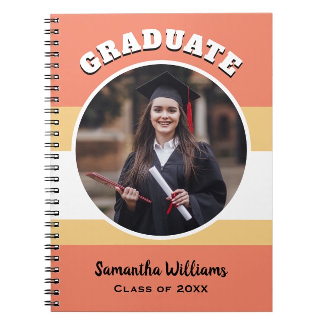 Graduate Photo Modern Peach Graduation Custom Notebook (Front)