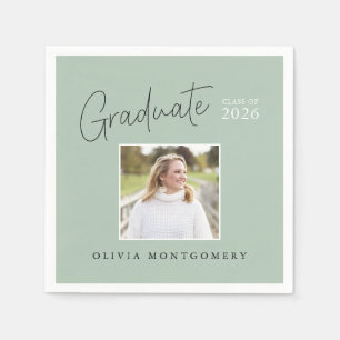 Graduate Photo Modern Script Graduation Party Napkin