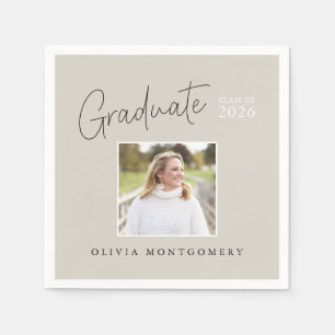 Graduate Photo Modern Script Graduation Party Napkin