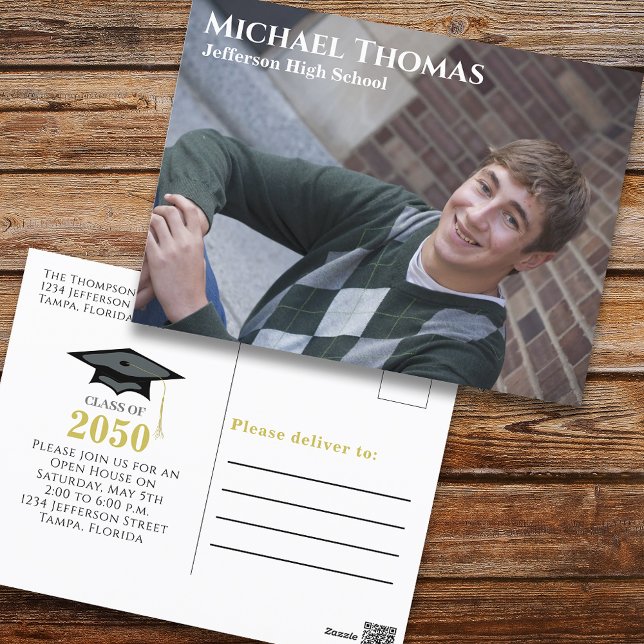 Graduate Photo Modern Simple Black and Gold Postcard (Creator Uploaded)