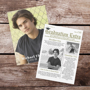 Graduate Photo Modern Simple Trendy Newspaper Invitation