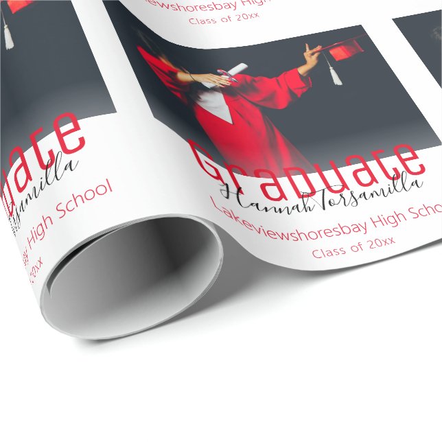 Graduate Photo Name School Graduation Wrapping Paper (Roll Corner)
