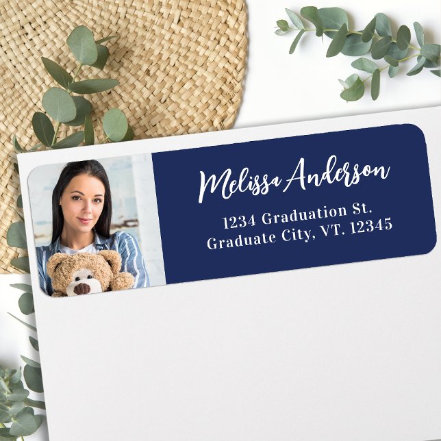 Graduate Photo Navy Blue Graduation Return Address (Creator Uploaded)