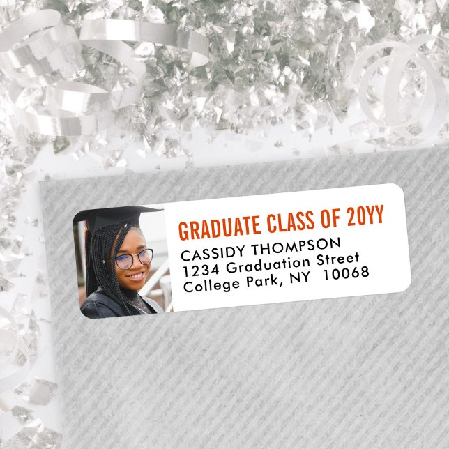 Graduate Photo Orange Black & White Return Address (Creator Uploaded)