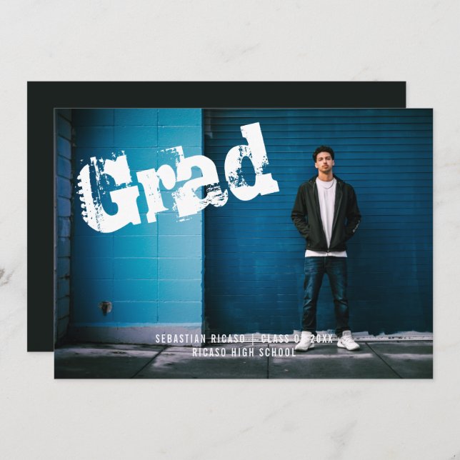 Graduate Photo Personalised Graffiti Dark Grey Invitation (Front/Back)