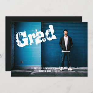 Graduate Photo Personalised Graffiti Dark Grey Invitation