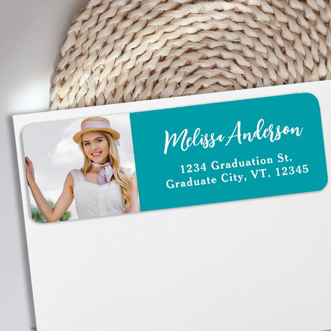 Graduate Photo Personalised Teal Return Address (Creator Uploaded)