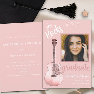 Graduate Photo Pink Country Music Graduation Party Invitation