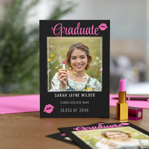 Graduate Photo Pink Lips Kisses Graduation Announcement