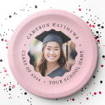 Graduate photo pink wavy border graduation paper plate<br><div class="desc">Graduation paper plates featuring your photo inside a wavy frame border and your custom text around the photo. Black text on pinke or custom colour background.</div>