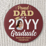 Graduate Photo Proud Dad Burgundy Red and Gold 7.5 Cm Round Badge<br><div class="desc">Show your joy for the graduate with a stylish custom photo "Proud Dad" round graduation button. The picture and text on this template are simple to personalise, and all wording, colours and fonts can be changed with the Zazzle design tool. (IMAGE PLACEMENT TIP: An easy way to position a photo...</div>