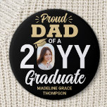 Graduate Photo Proud Dad Elegant Black and Gold 7.5 Cm Round Badge<br><div class="desc">Show your joy for the graduate with a stylish custom photo "Proud Dad" round graduation button. The picture and text on this template are simple to personalise, and all wording, colours and fonts can be changed with the Zazzle design tool. (IMAGE PLACEMENT TIP: An easy way to position a photo...</div>