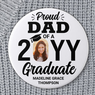 Graduate Photo Proud Dad Modern Black and White 7.5 Cm Round Badge