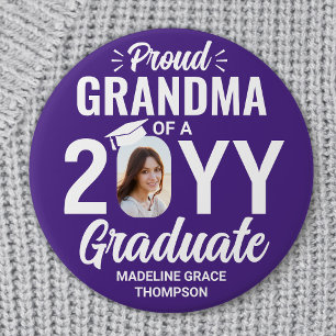 Graduate Photo Proud Grandma Modern Purple & White 7.5 Cm Round Badge