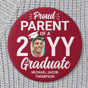 Graduate Photo Proud Parent Modern Red and White 7.5 Cm Round Badge