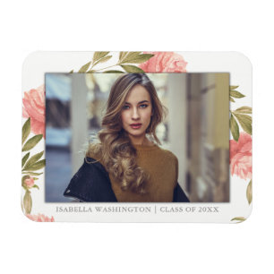 Graduate Photo   Romantic Watercolor Flowers Magnet