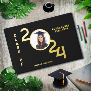 Graduate Photo Senior Class Year Gold  Guest Book