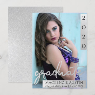 Graduate Photo   Silver Script Brush Grad Keepsake Announcement