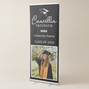 Graduate Photo Simple Modern Elegant Black White Retractable Banner