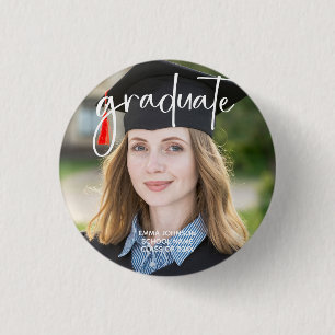 Graduate Photo Simple Modern Elegant Script Senior 3 Cm Round Badge