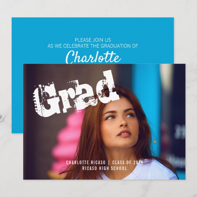 Graduate Photo Template Personalised Blue (Front/Back)