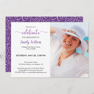 Graduate Photo Violet Pattern Graduation Party Invitation