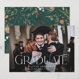 Graduate photo watercolor botanical floral modern  announcement