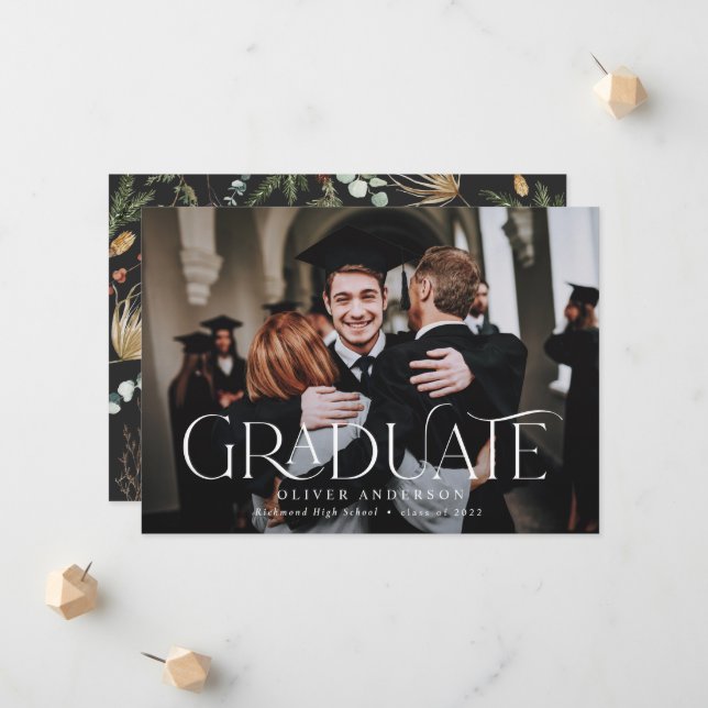 Graduate photo watercolor botanical floral modern announcement (Front/Back In Situ)