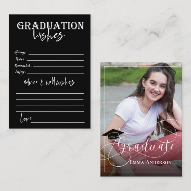 Graduate Photo White and Black 2025 Graduation Advice Card (Front/Back)