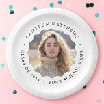 Graduate photo white wavy border graduation paper plate<br><div class="desc">Graduation paper plates featuring your photo inside a wavy frame border and your custom text around the photo. Black text on white or custom colour background.</div>