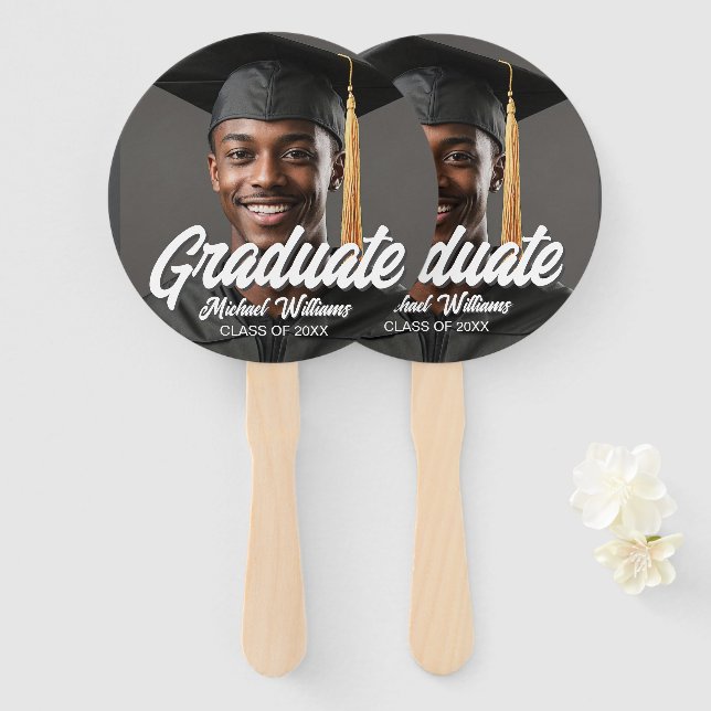 Graduate Photo with Bold Script Graduation Parents Hand Fan (Front and Back)