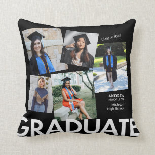 Graduate Photos Black Monogram 3 Throw Pillow