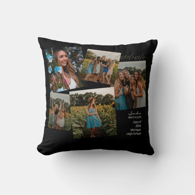 Graduate Photos Black Monogram Cushion (Front)