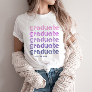 Graduate Pink and Purple Disco Style Text T-Shirt