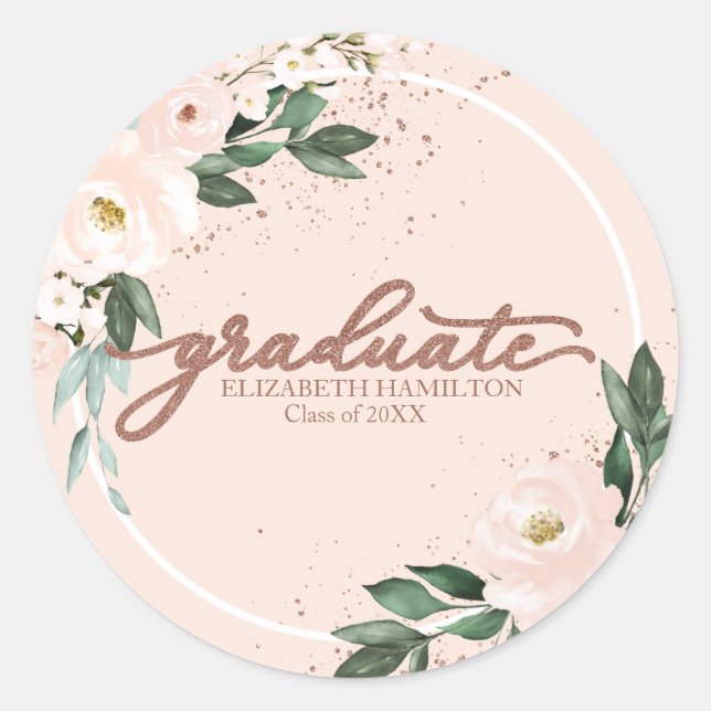 Graduate Pink Blush Floral Graduation Party  Classic Round Sticker (Front)