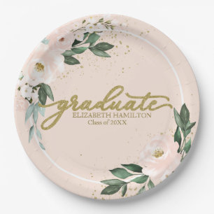 Graduate Pink Blush Floral Graduation Party Paper Plate