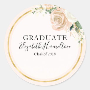Graduate Pink Blush & Foil Gold Modern Chic Floral Classic Round Sticker