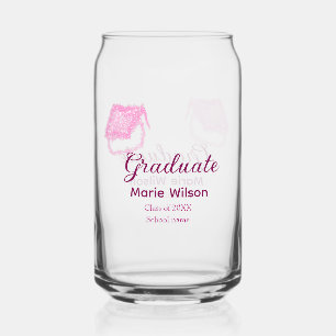 graduate pink glitter graduation cap add name clas can glass
