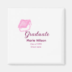 graduate pink glitter graduation cap add name clas magnet