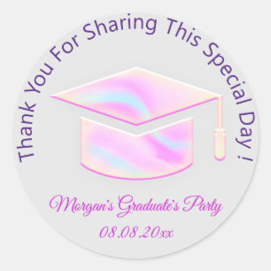 Graduate Pink Holograph Student Cup Favour Thank Classic Round Sticker