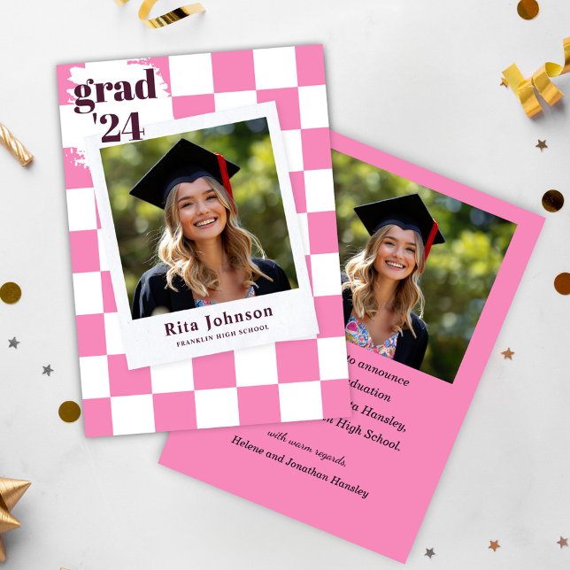 Graduate Pink Modern Elegant Photo Graduation Announcement (Graduate Pink Modern Elegant Photo Graduation Announcement)