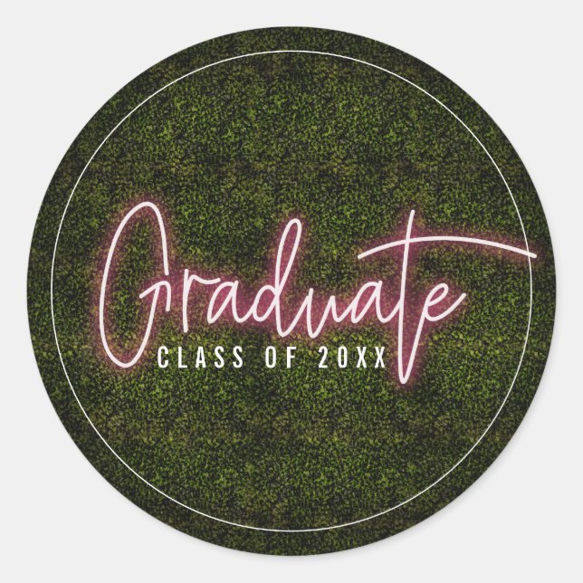 Graduate Pink Neon Class of Graduation Classic Round Sticker (Front)