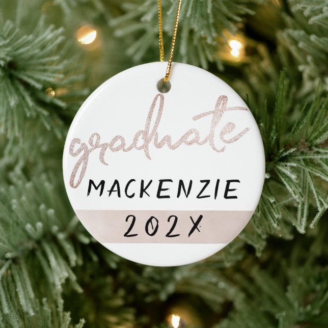 Graduate Pink Script | Soft Rose Grad Keepsake Ceramic Tree Decoration (Tree)