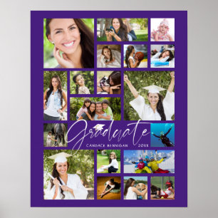 Graduate Purple 19 Photo Collage Script Party Poster
