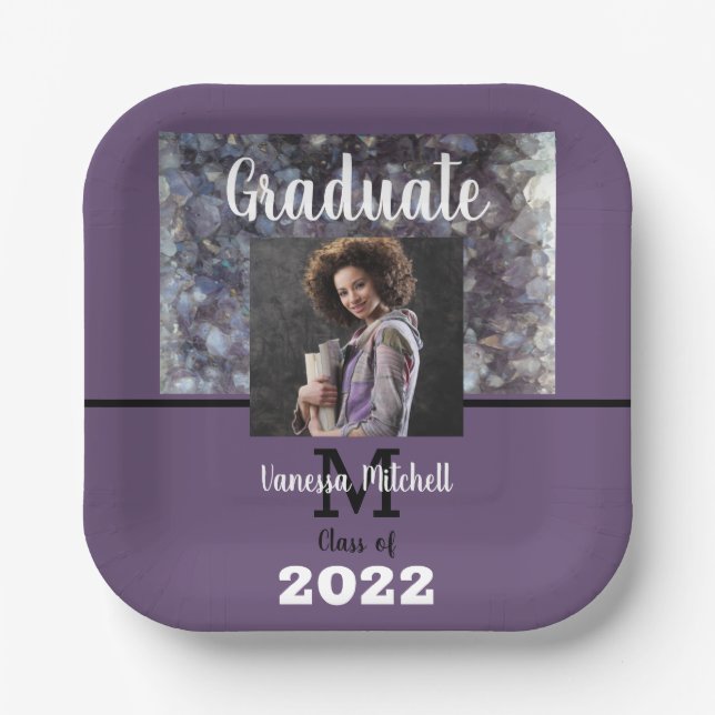 Graduate Purple Amethyst Graduation Paper Plate (Front)