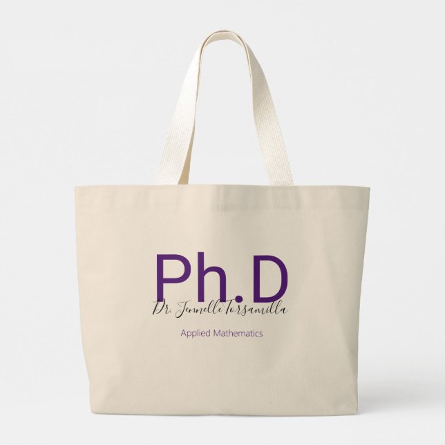 Graduate Purple Degree Name Ph.D Large Tote Bag (Back)