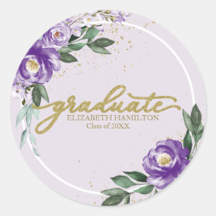 Graduate Purple Lavender Floral Graduation Party Classic Round Sticker