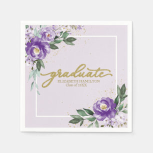 Graduate Purple Lavender Floral Graduation Party Napkin
