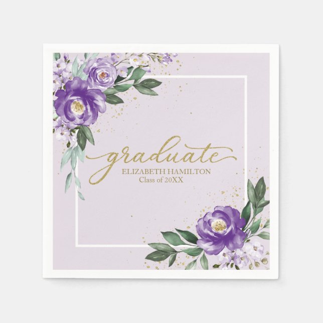 Graduate Purple Lavender Floral Graduation Party Napkin (Front)